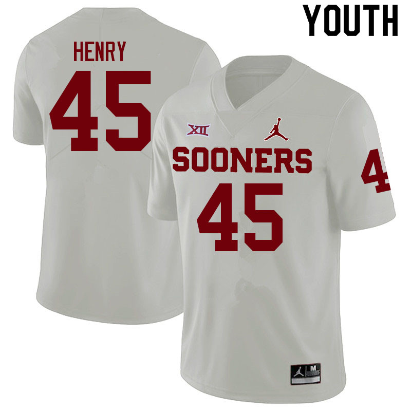 Youth #45 Kevonte Henry Oklahoma Sooners College Football Jerseys Sale-White - Click Image to Close